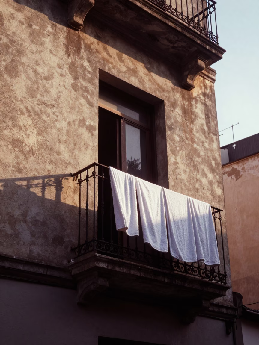 First Light Morning in Buenos Aires Argentina with Drying Towels on Balcony in in Buenos Aires, Argentina