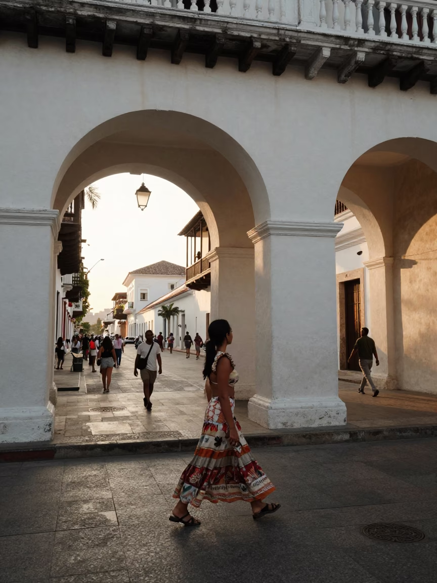 First Light Morning in Cartagena Colombia High Fashion Street Photography Candid Moment in in Cartagena, Colombia