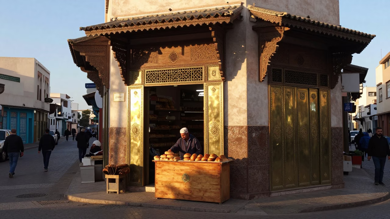 First Light Morning in Casablanca Morocco Street Scene with Brass Details in in Casablanca, Morocco