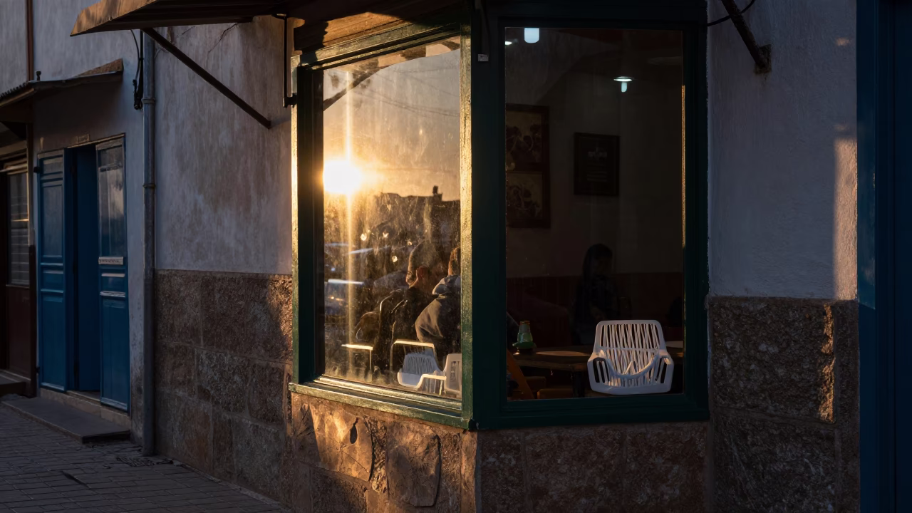 First Light Morning in Casablanca Morocco Street Scene with Sun Stripe and Dish Rack in in Casablanca, Morocco