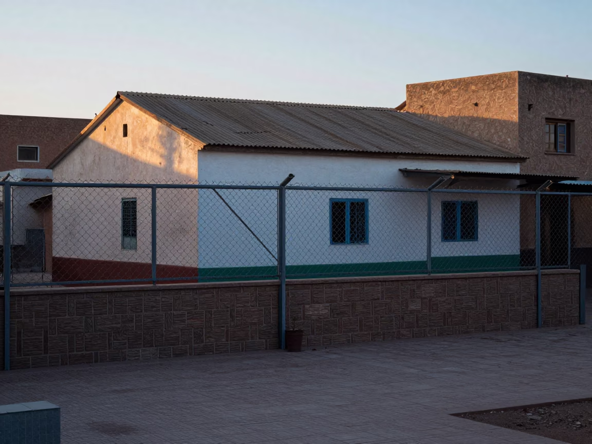 First Light Morning in Casablanca Morocco Substation Fence and Local Life in in Casablanca, Morocco