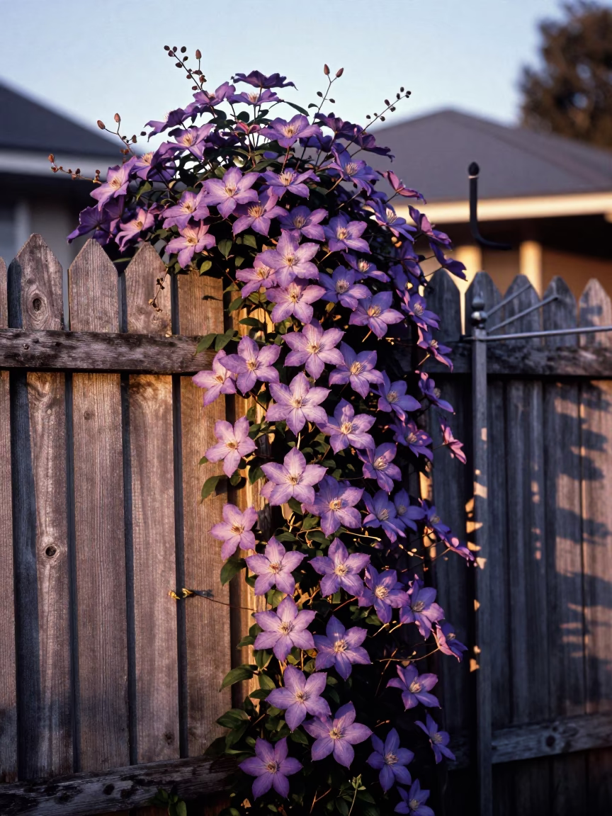 First Light Morning in Christchurch New Zealand with Clematis Vine and Deadbolt Detail in in Christchurch, New Zealand