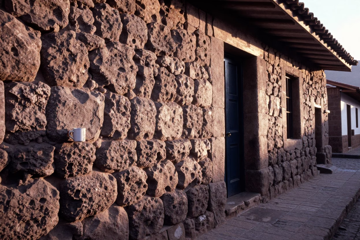 First Light Morning in Cusco Peru Stone Walls and Coffee Mug in in Cusco, Peru