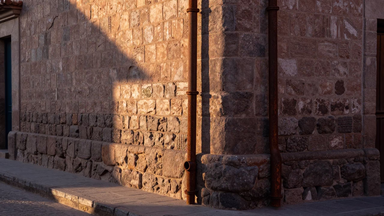 First Light Morning in Cusco Peru Street Scene with Rusty Metal and Condensation in in Cusco, Peru