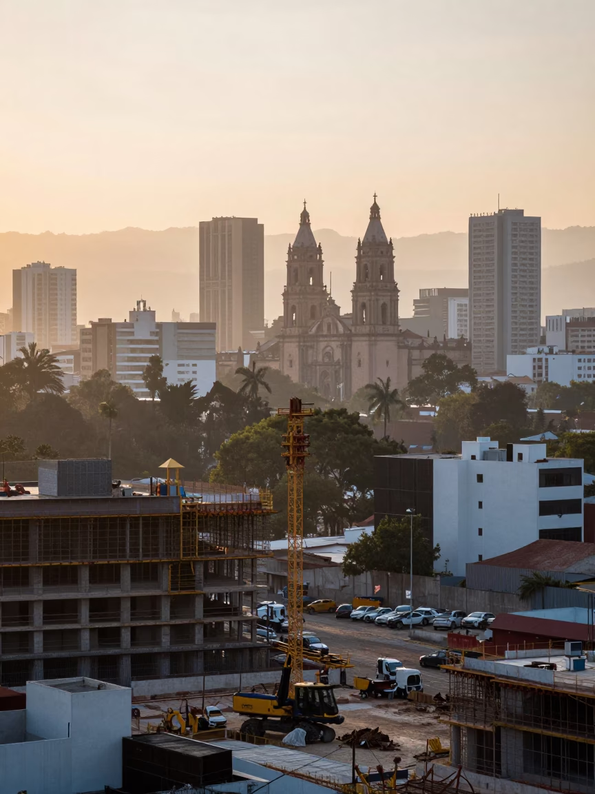 First Light Morning in Guadalajara Mexico Cityscape with Construction Activity in in Guadalajara, Mexico