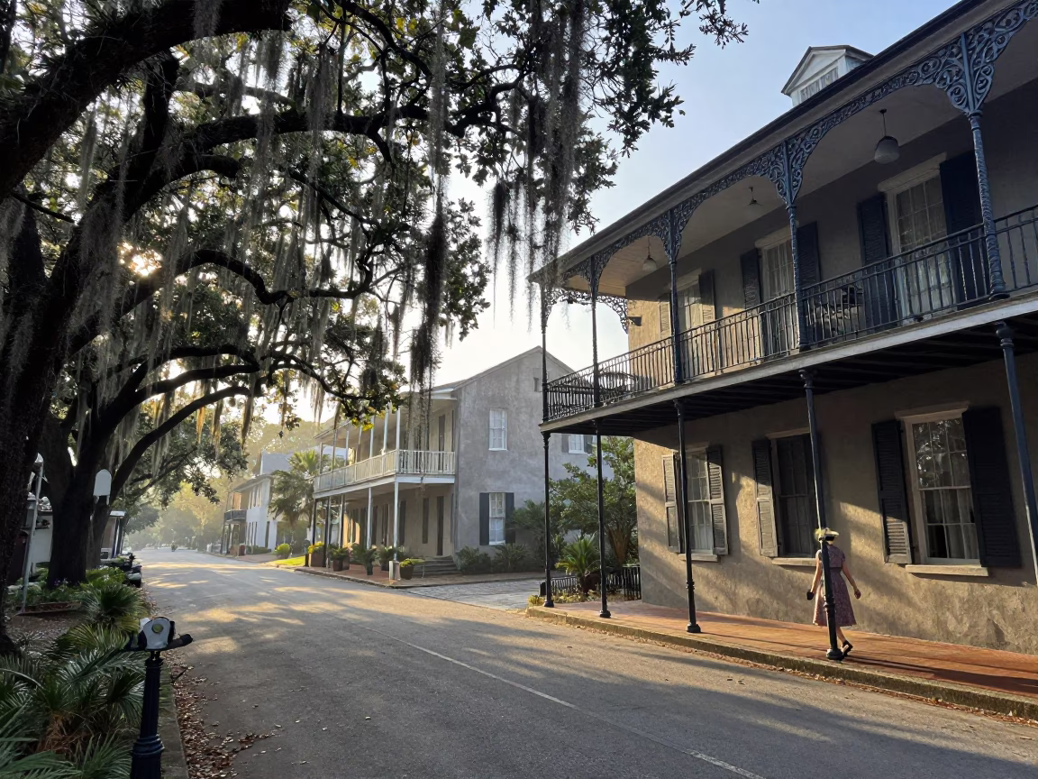 First Light Morning in Historic Charleston South Carolina Street Scene in in Charleston, South Carolina, United States