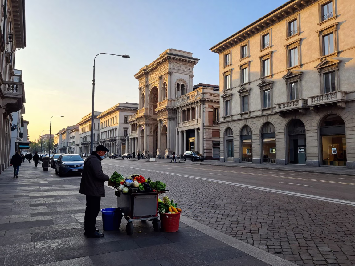 First Light Morning in Milan Italy Urban Landscape Scene in in Milan, Italy