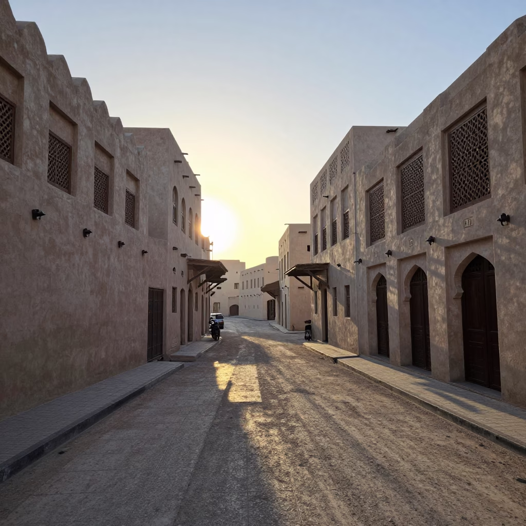First Light Morning in Muscat Oman Traditional Souq Street Scene in in Muscat, Oman