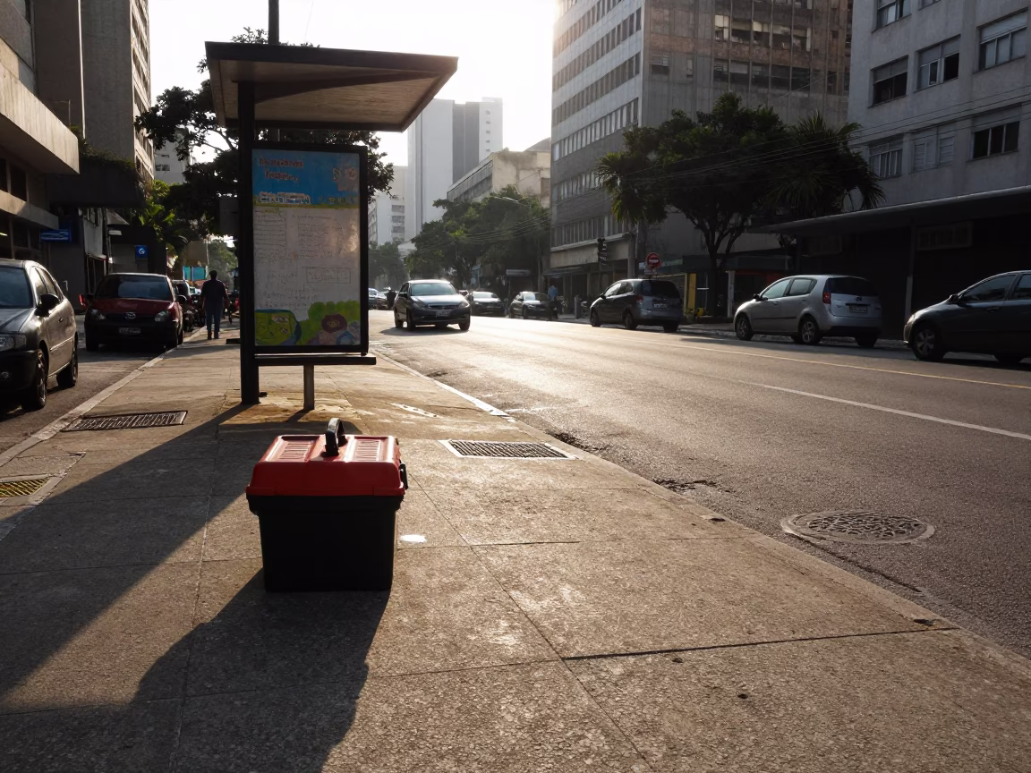 First Light Morning in São Paulo Street Corner with Toolbox and Grease in in São Paulo, Brazil