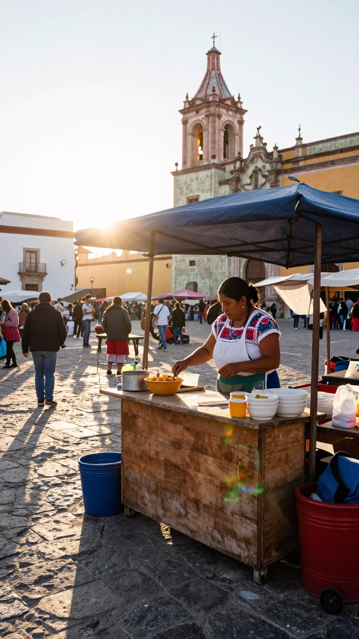 First Light Morning Market Vendor in Oaxaca Mexico Preparing Food in in Oaxaca, Mexico