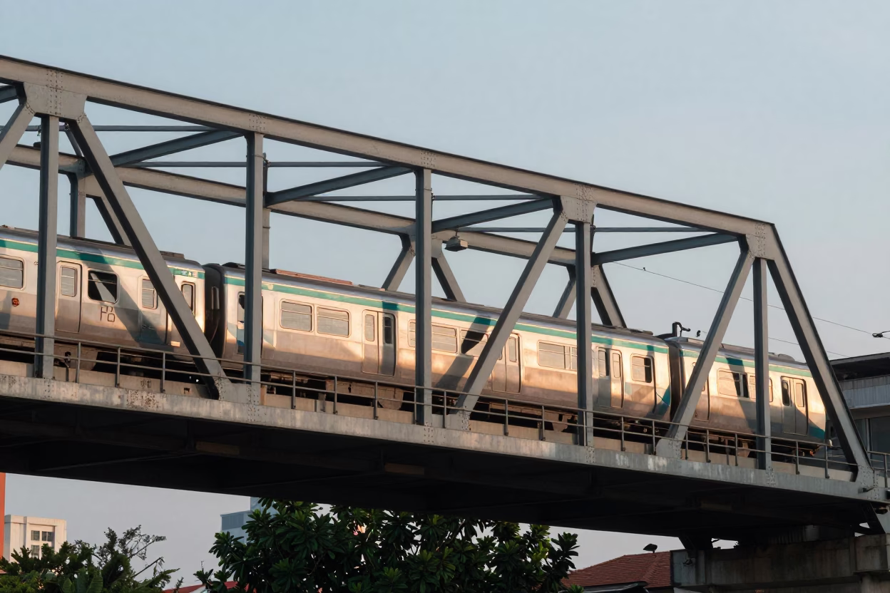 First Light Morning Rush on Kuala Lumpur Jalan Tun Razak Bridge with Commuter Train in in Kuala Lumpur, Malaysia