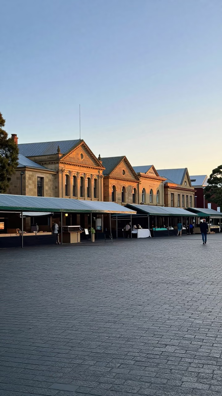 First Light Morning Scene at Salamanca Market Hobart Tasmania Australia with Fresh Onions in in Hobart, Tasmania, Australia