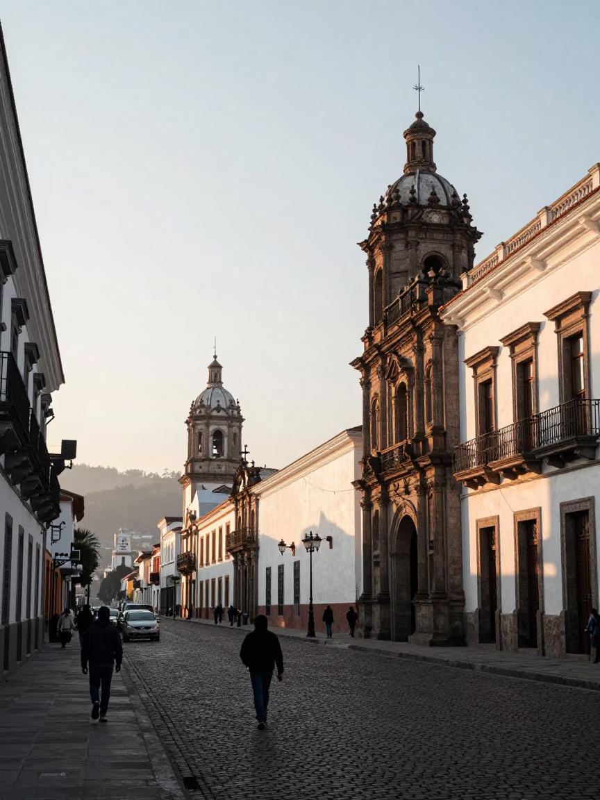 First Light Morning Scene in Quito Ecuador Cityscape and Street Life in in Quito, Ecuador