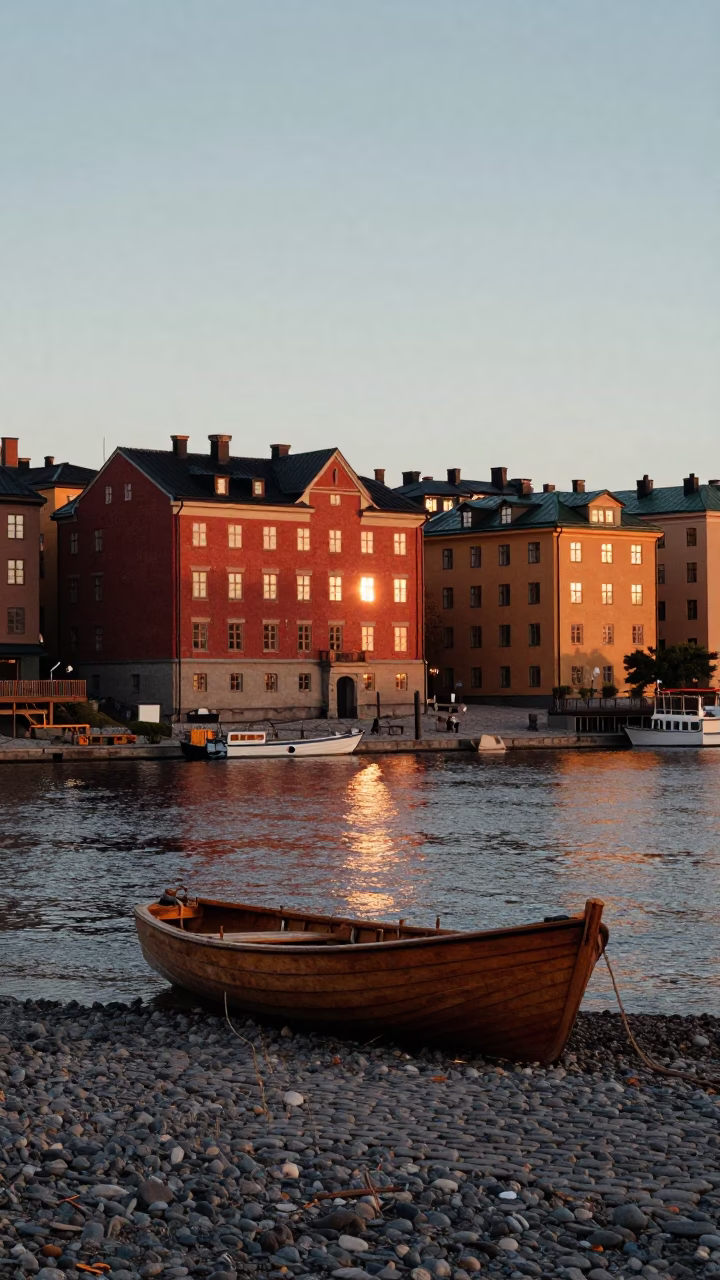 First Light Morning Scene in Stockholm Sweden with Vintage 1980s Aesthetic in in Stockholm, Sweden
