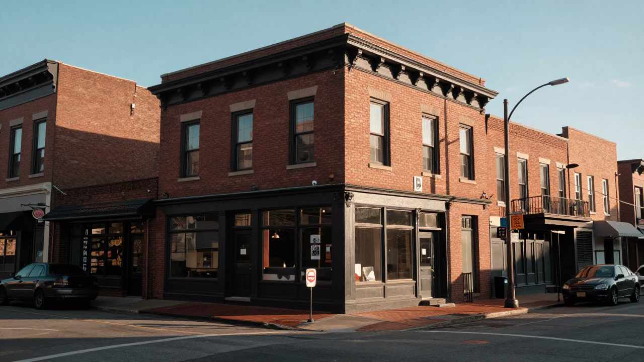 First Light Morning Scene on Nashville Tennessee Street with Vintage Car and Local Architecture in in Nashville, Tennessee, United States