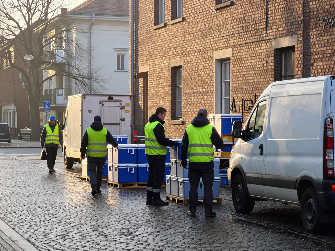 First Light Morning Street Scene in Berlin Germany with Cold Chain Logistics and Staff in in Berlin, Germany