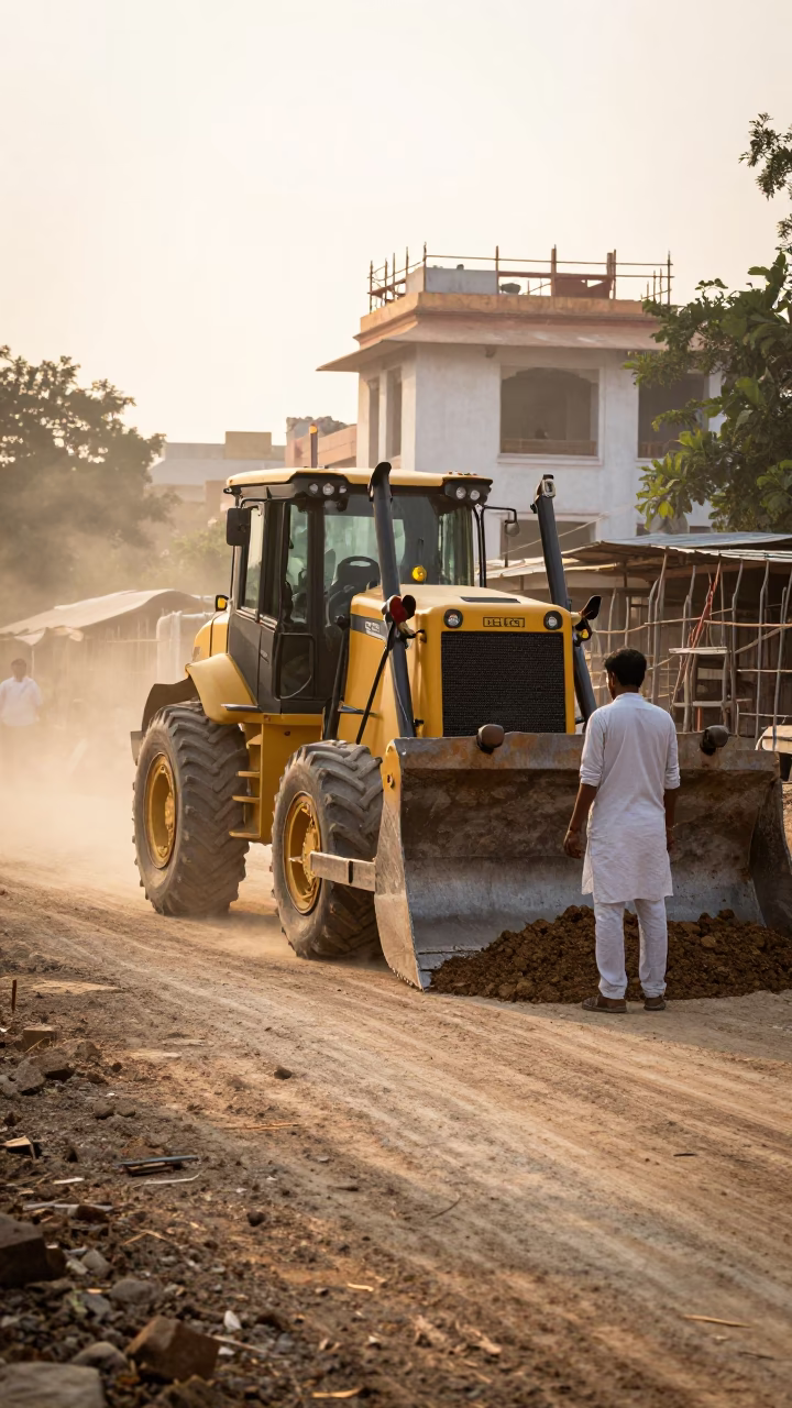 First Light Morning Street Scene in Jaipur India with Construction and Daily Life in in Jaipur, India