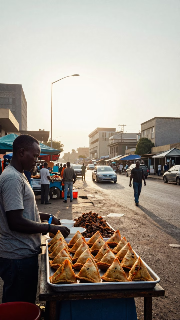 First Light Morning Street Scene in Johannesburg South Africa with Local Market Activity in in Johannesburg, South Africa