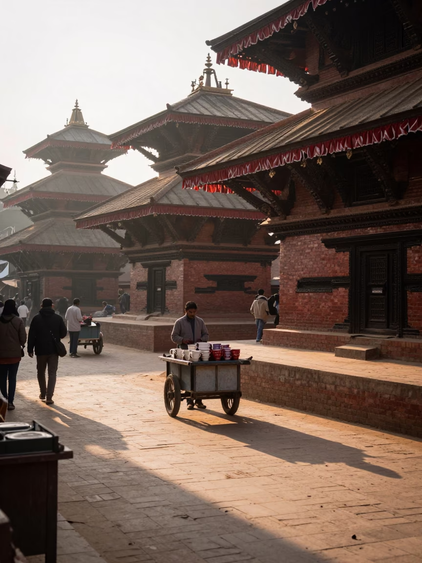 First Light Morning Street Scene in Kathmandu Nepal with Ceramic Mugs in in Kathmandu, Nepal