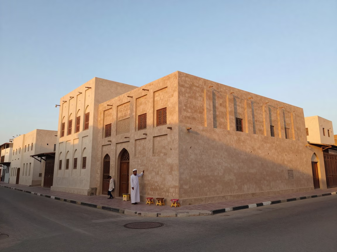 First Light Morning Street Scene in Muscat Oman with Traditional Architecture in in Muscat, Oman