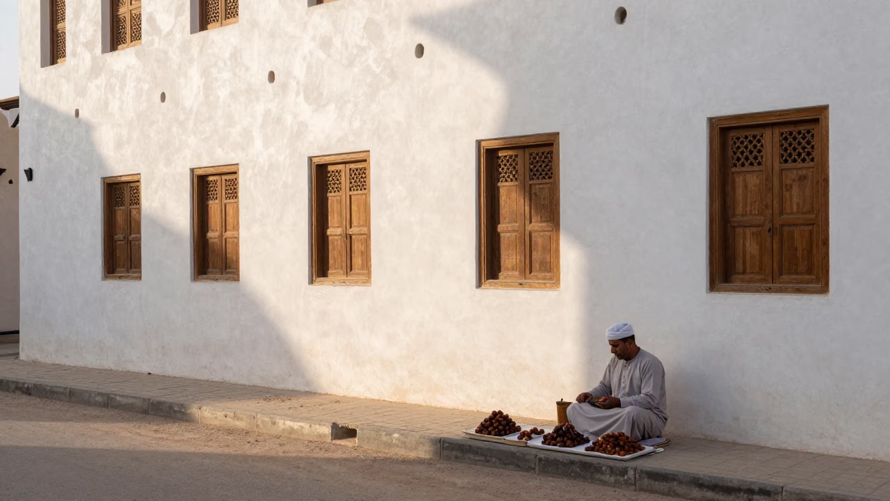 First Light Morning Street Scene in Muscat Oman with Traditional Elements in in Muscat, Oman