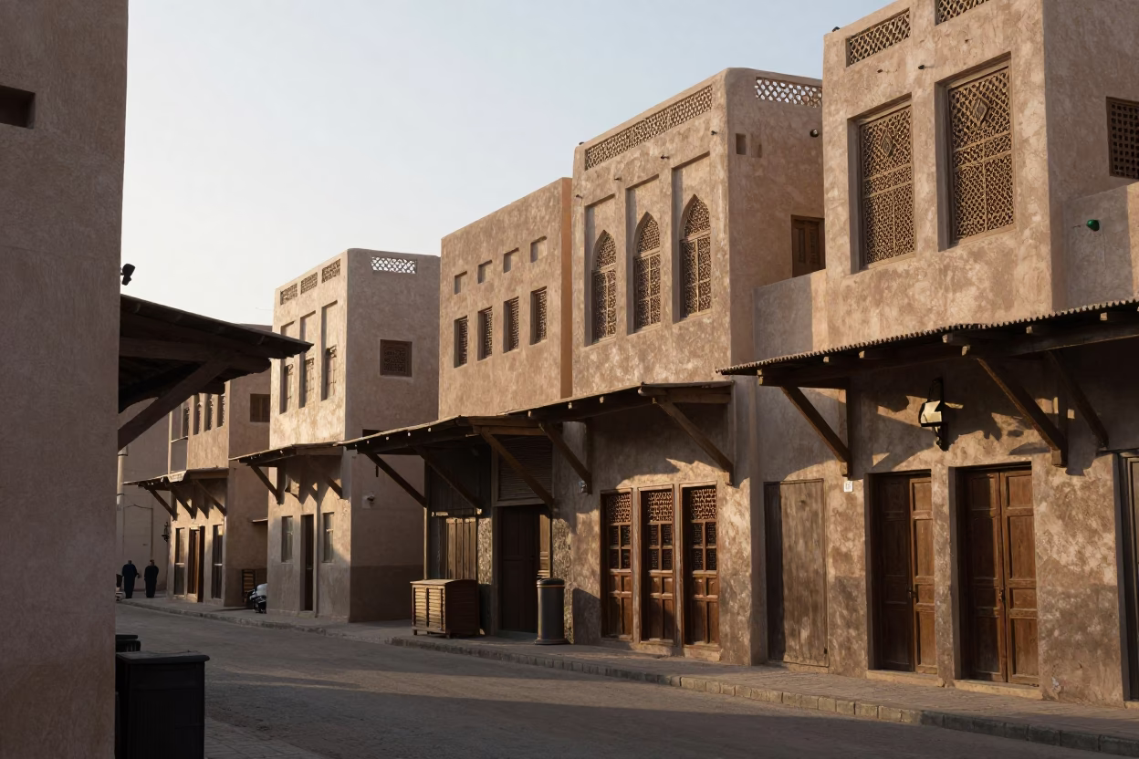 First Light Morning Street Scene in Muscat Oman With Traditional Souq Activity in in Muscat, Oman