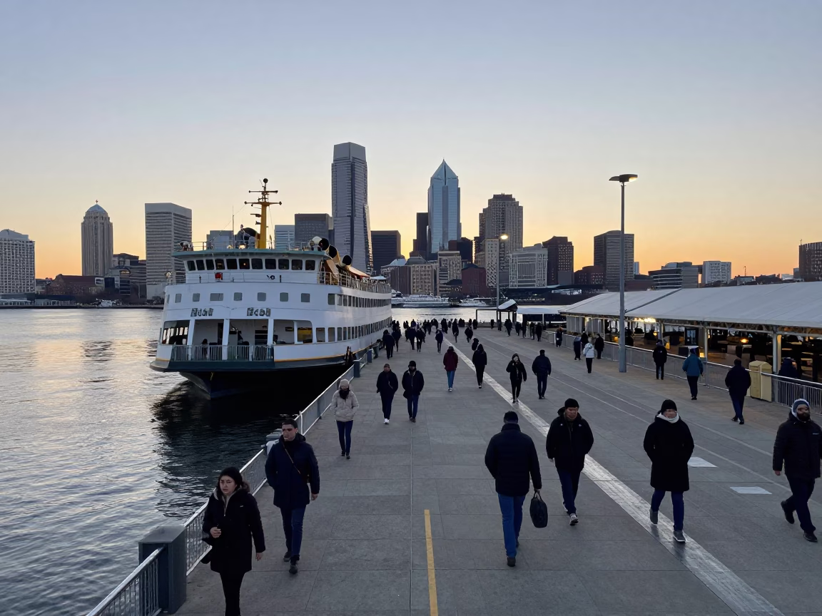 First Light Of Dawn on Busy Dock in Philadelphia in in Philadelphia, Pennsylvania, United States