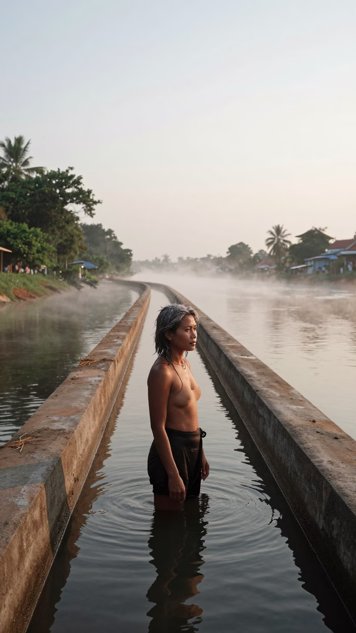 First Light Of Dawn on Cooling Canal in Phnom Penh in in Phnom Penh, Cambodia