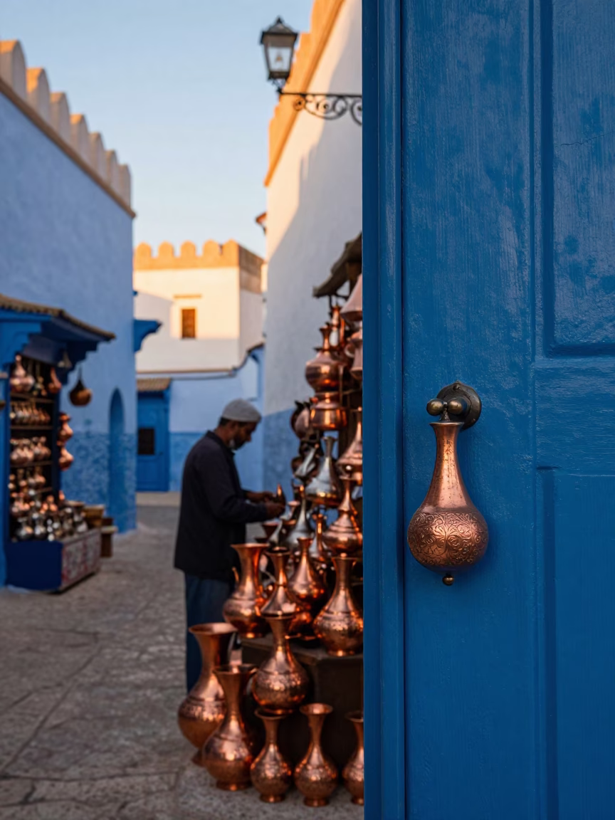 First Light Of Dawn on Door Handle in Essaouira in in Essaouira, Morocco