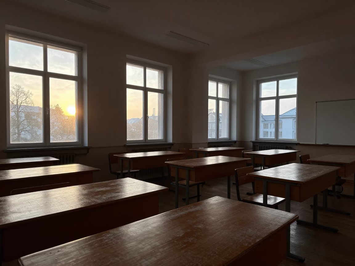 First Light Of Dawn on Empty Classroom in Vienna in in Vienna, Austria