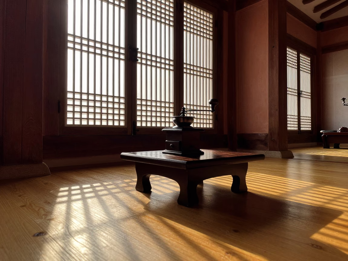 First Light Of Dawn on Hanok Interior in Seoul in in Seoul, South Korea