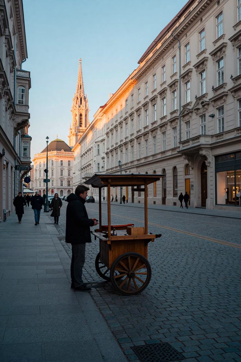 First Light Of Dawn on Historic Street in Vienna in in Vienna, Austria
