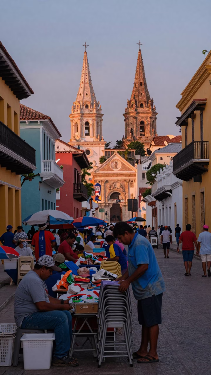 First Light Of Dawn on Market Scene in Cartagena in in Cartagena, Colombia
