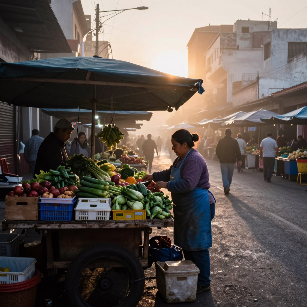 First Light Of Dawn on Market Vendor in Buenos Aires in in Buenos Aires, Argentina