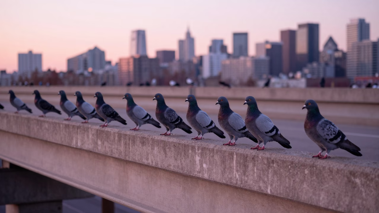 First Light Of Dawn on Pigeons Perched in Toronto in in Toronto, Ontario, Canada