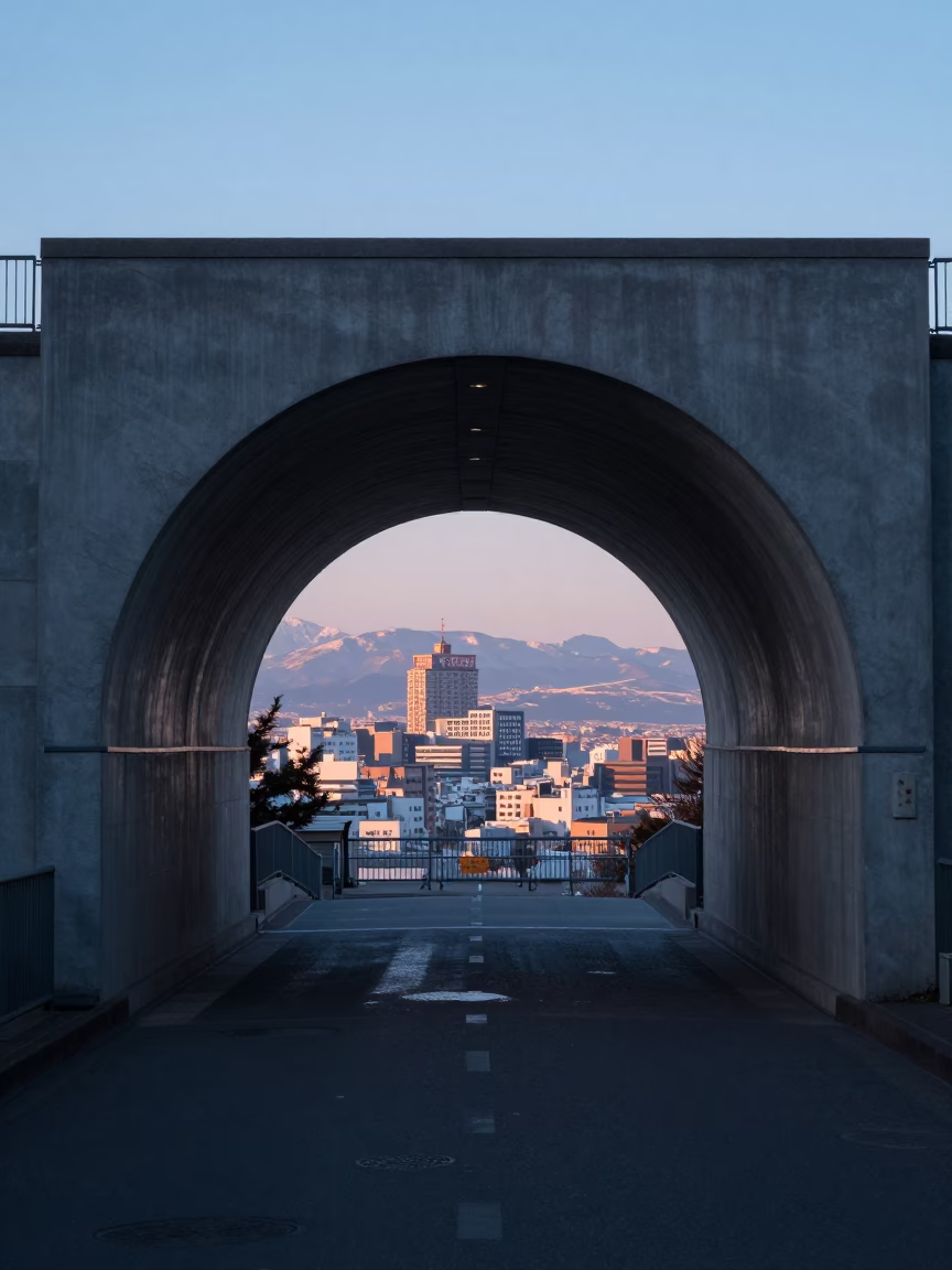 First Light Of Dawn on Portal Framed in Sapporo in in Sapporo, Japan
