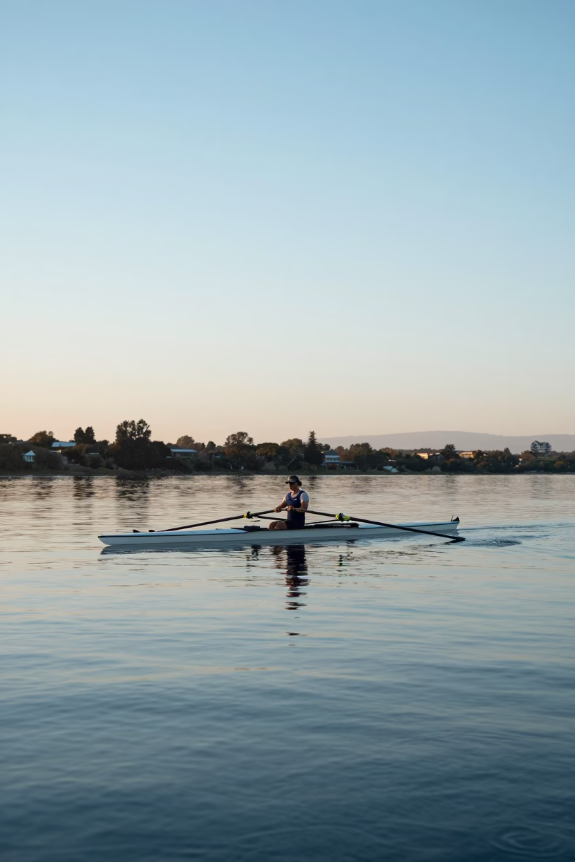 First Light Of Dawn on Rowing Shell in Perth in in Perth, Western Australia, Australia