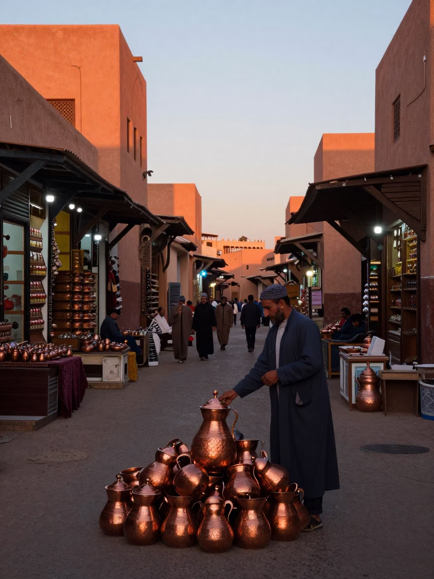 First Light Of Dawn on Souk Activity in Marrakech in in Marrakech, Morocco