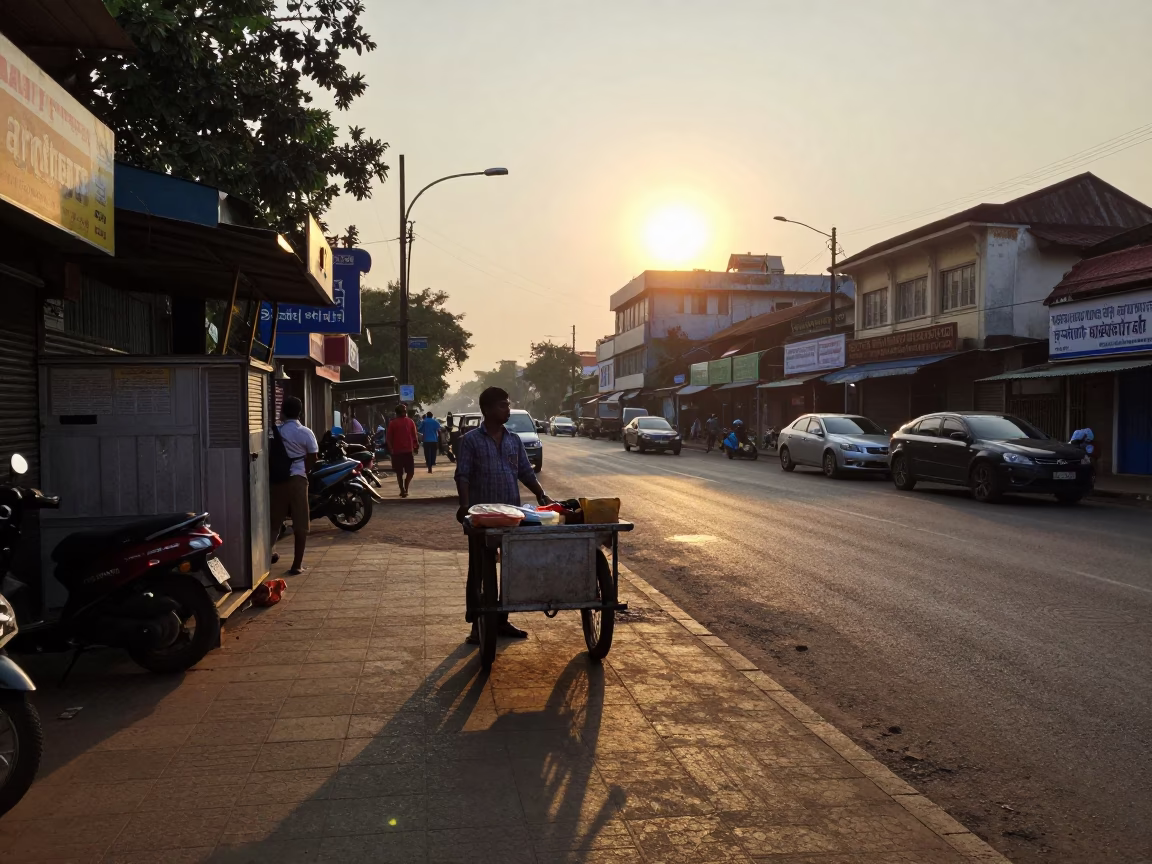 First Light Of Dawn on Street Corner in Chennai in in Chennai, India