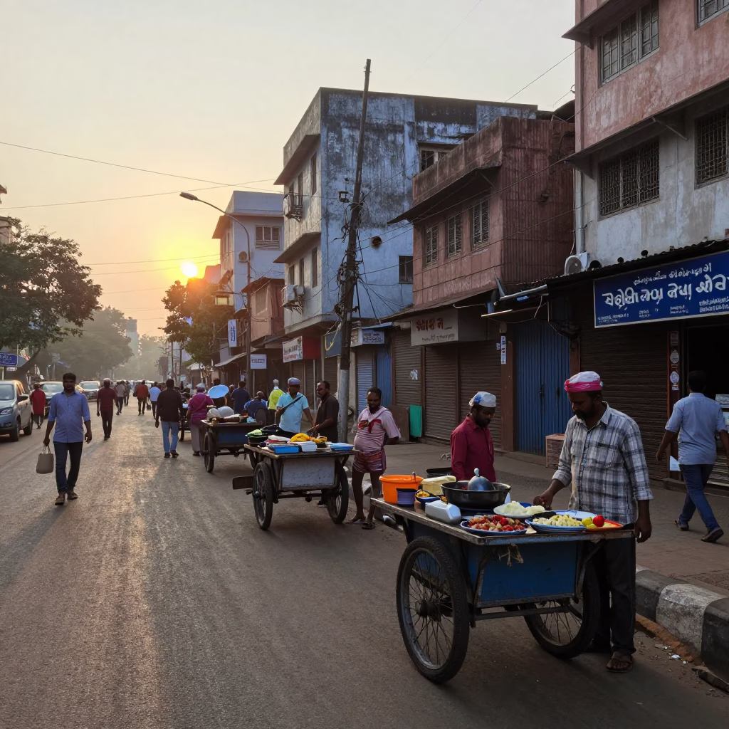First Light Of Dawn on Street Corner in Hyderabad in in Hyderabad, India
