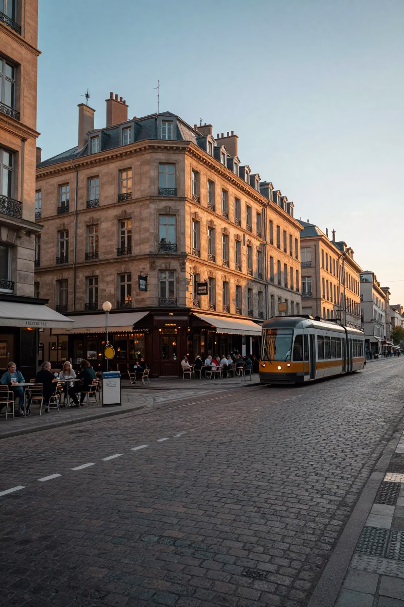 First Light Of Dawn on Street Corner in Lyon in in Lyon, France