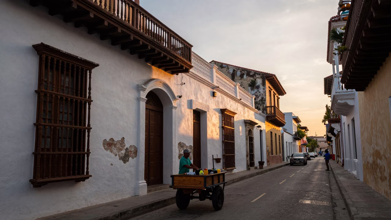 First Light Of Dawn on Street Scene in Cartagena in in Cartagena, Colombia