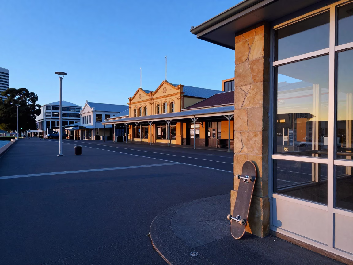 First Light Of Dawn on Street Scene in Hobart in in Hobart, Tasmania, Australia