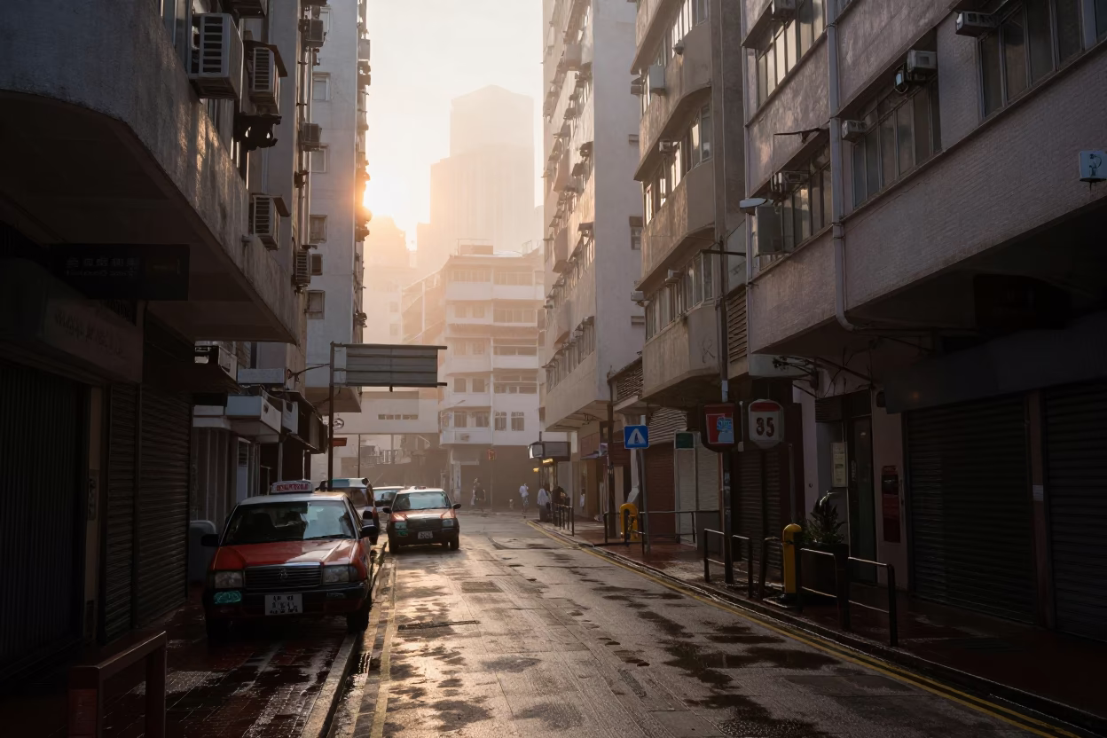 First Light Of Dawn on Street Scene in Hong Kong in in Hong Kong, Hong Kong