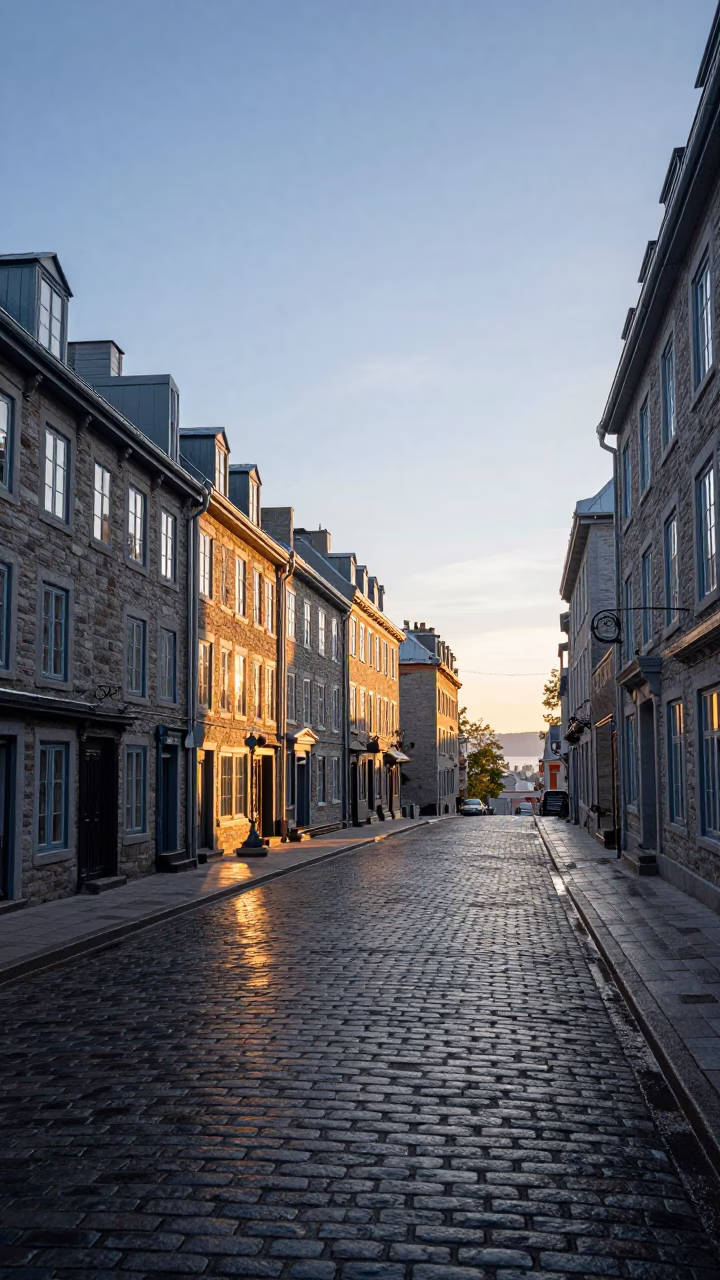 First Light Of Dawn on Street Scene in Quebec City in in Quebec City, Quebec, Canada