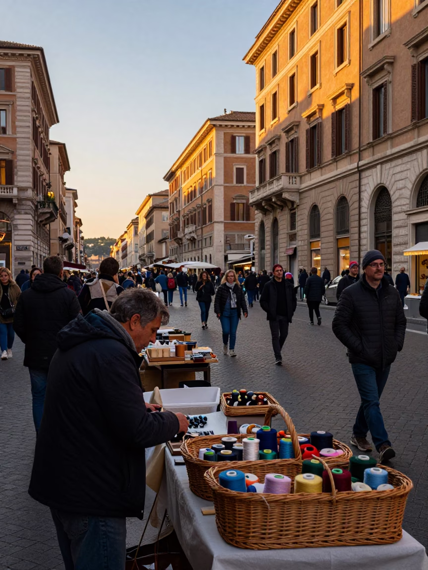 First Light Of Dawn on Street Scene in Rome in in Rome, Italy