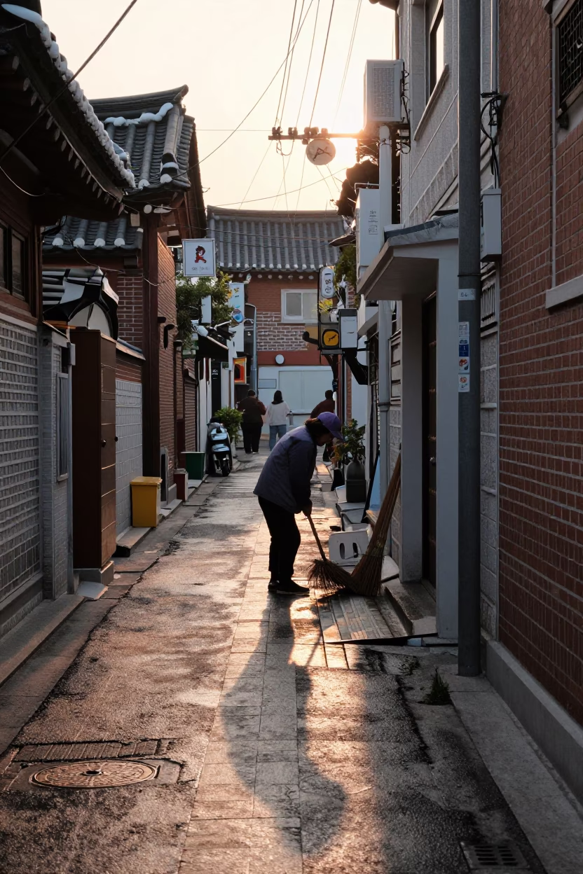 First Light Of Dawn on Street Scene in Seoul in in Seoul, South Korea