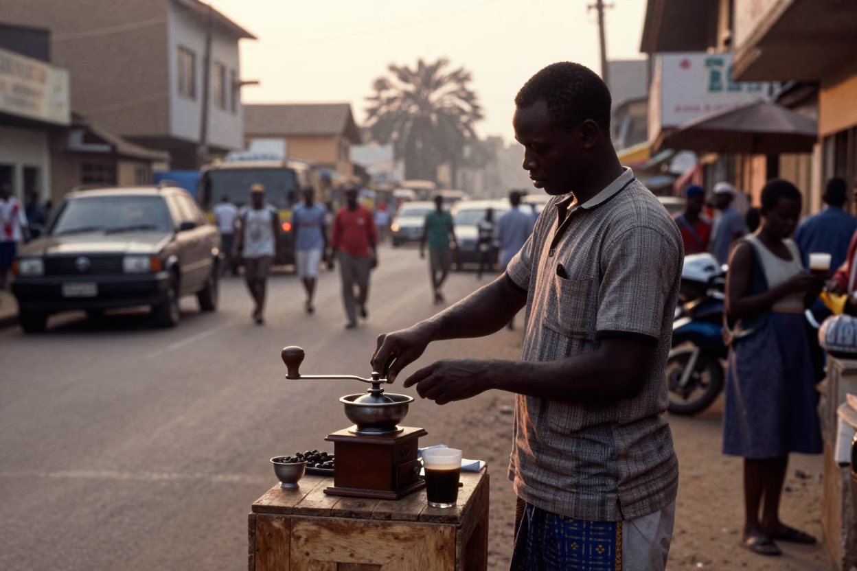 First Light Of Dawn on Street Vendor in Accra in in Accra, Ghana