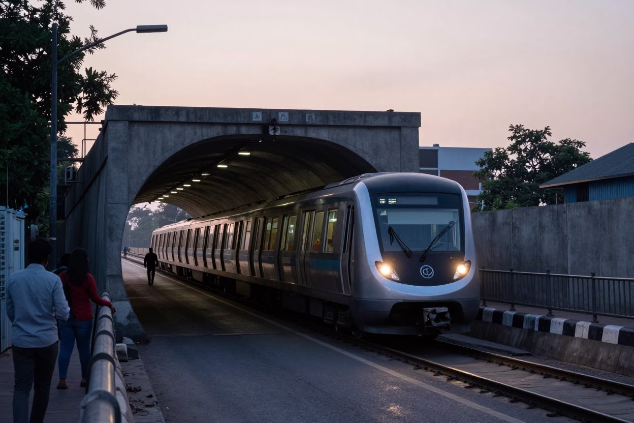 First Light Of Dawn on Tunnel in Hyderabad in in Hyderabad, India