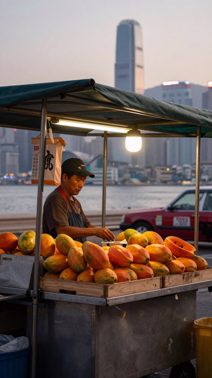 First Light Of Dawn on Vendor Stall in Hong Kong in in Hong Kong, Hong Kong